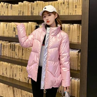 beautiful fashion autumn padded women winter new korean cotton shot loose bright jacket women work wear coats pink black