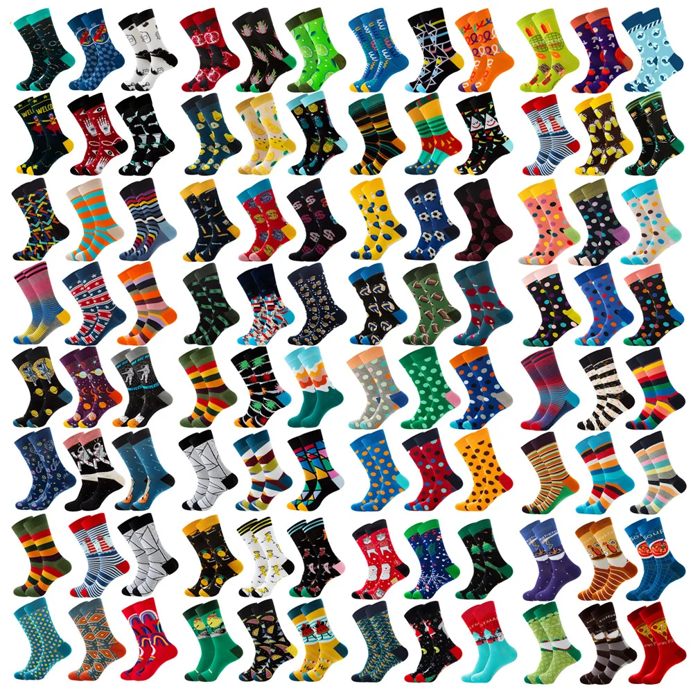 

6 Pairs Big Size Colorful Cotton Socks Men Christmas Striped Animal Fruit Food Casual Fashion Winter Crew Socks Funny Men Socks