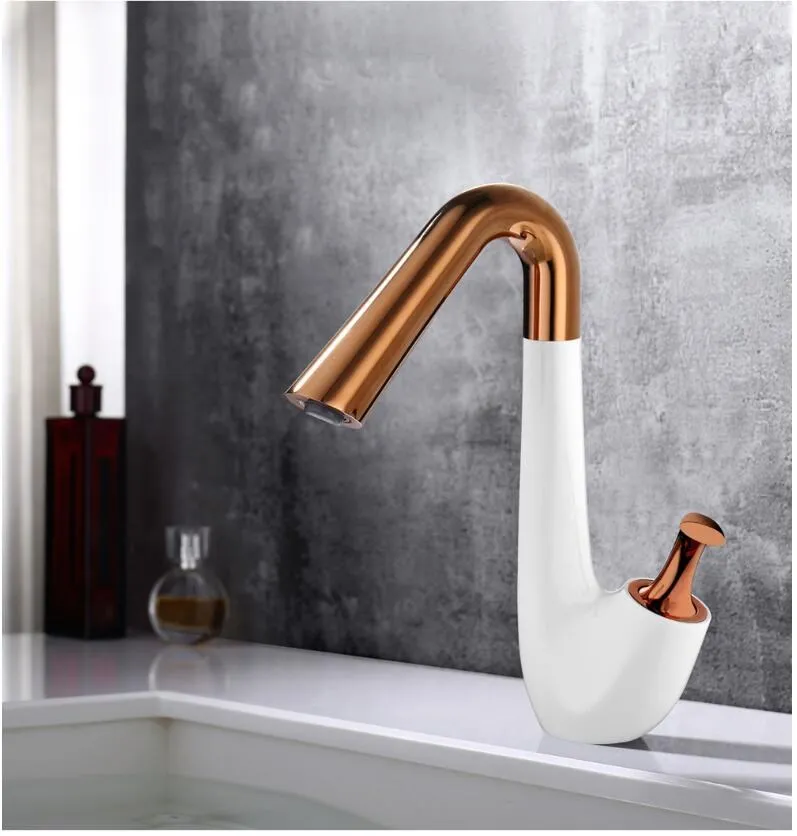 white rose gold Vidric розовое золото белая раковина для ванной комнаты кран горячий и холодный кран латунный кран для раковины вращение на 360 кран для раковины с одной ручкой - Цвет: white rose gold