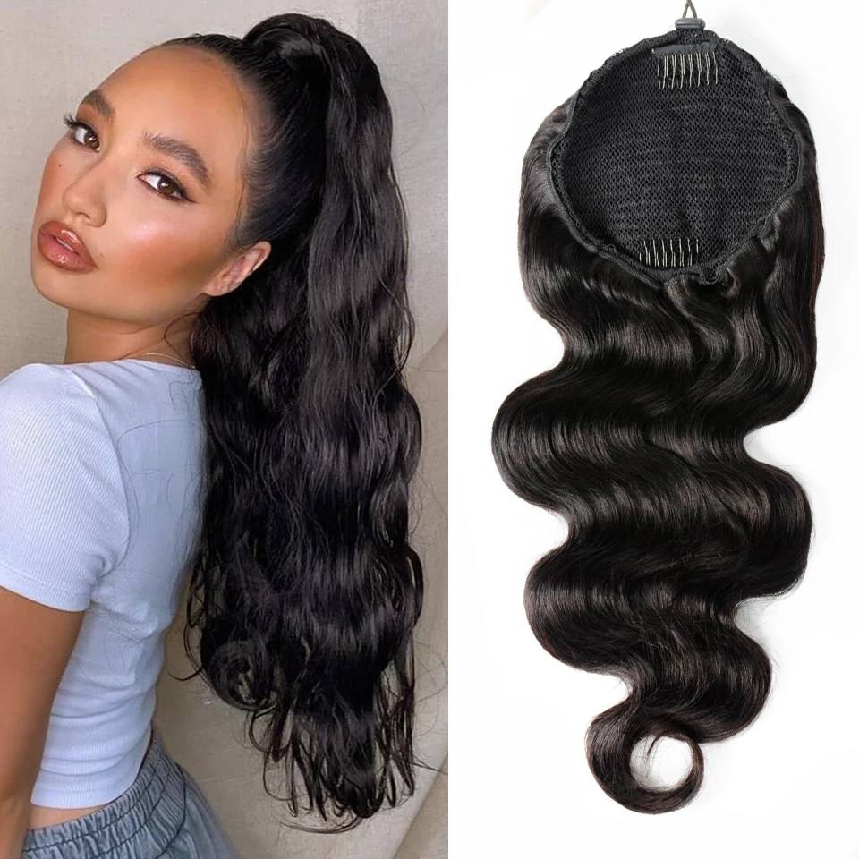 

Body Wave Drawstring Ponytail Human Hair Extensions Brazilian Remy Hair Clip Ins For Women Aliballad Ponytail 150g 4 Combs