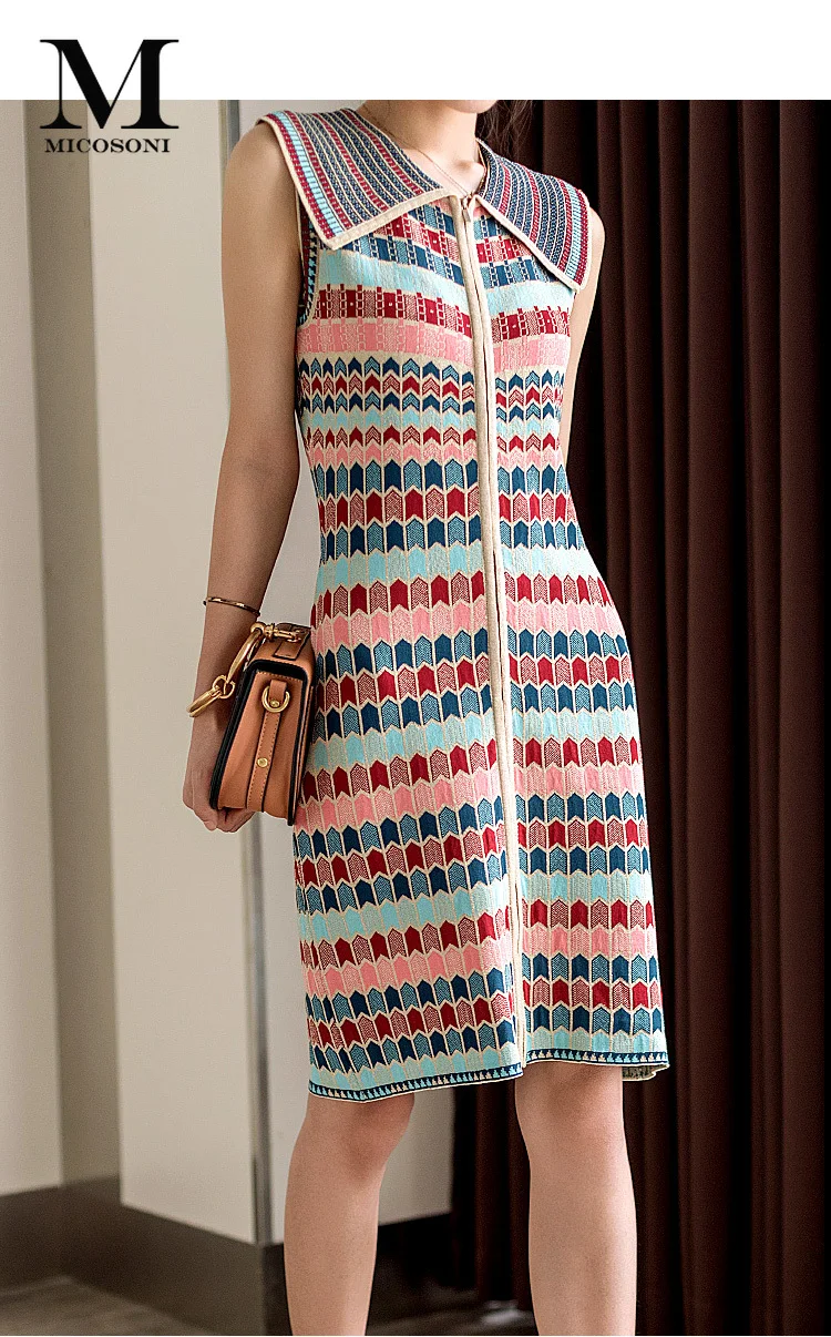 Женское офисное платье Micosoni подиумное облегающее на молнии с радужными