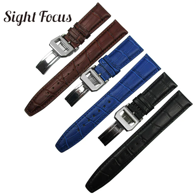 

20mm 22mm Matte Calf Skin Leather Strap for IWC Chronograph Watch Bands Black Brown Bracelet with Deployant Clasp Belt Butterfly