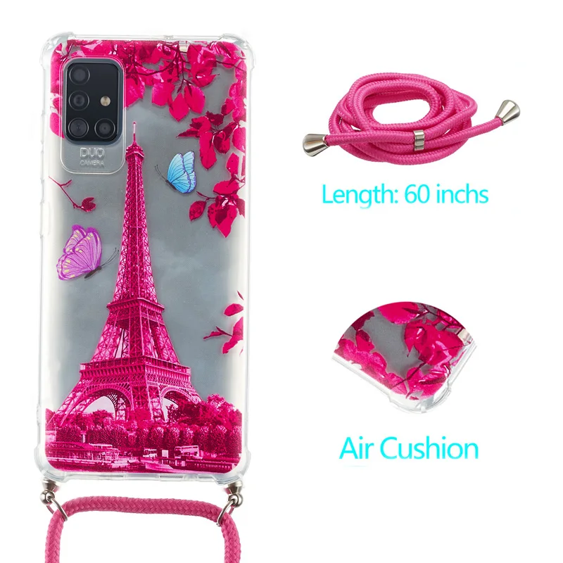 

Luxury Airbag Shockproof Phone Case Soft TPU Silicone Cover Cross-body Lanyard for Samsung Galaxy S20 Plus A21S A41 A51 A71 A42
