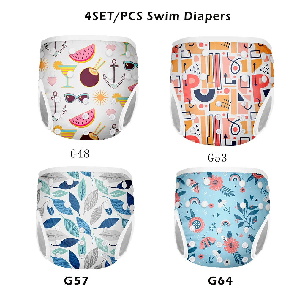 

4 Pcs/Set Baby Swim Diapers Adjustable Cloth Diapers for Infant Swimming Waterproof Pool Pant Cartoon Printed Swimsuit Diaper