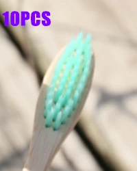 10Pcs Green Дизайн, разноцветные бамбуковые зубные щетки, Экологичная деревянная зубная щетка с мягкой щетиной, зубная щетка для ухода за полостью рта для взрослых - Цвет: 10Pcs Green