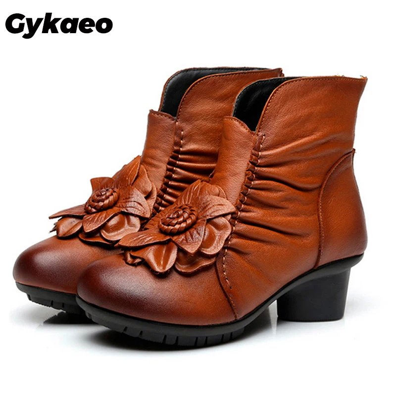 Gykaeo/Винтажные женские ботинки из натуральной кожи Женские воловьей в стиле ретро