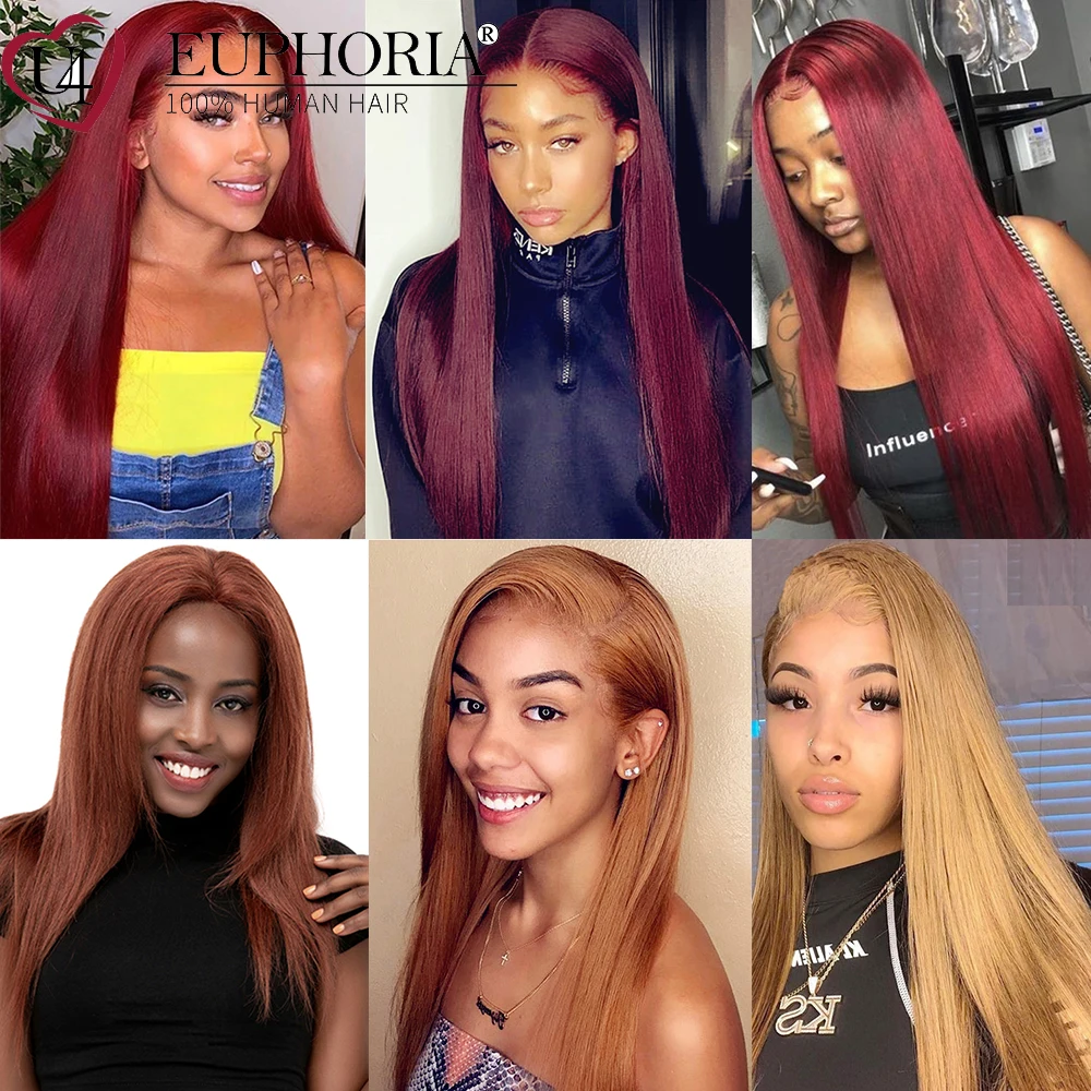 Прямые пряди волос с фронтальным кружевом 13x4 красный бордовый 99J бразильские Remy