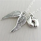 Ожерелье Baby Loss, подвеска Крыло ангела, подвеска крыло, подвеска для ног ребенка, подарок, для нее, посеребренное ожерелье