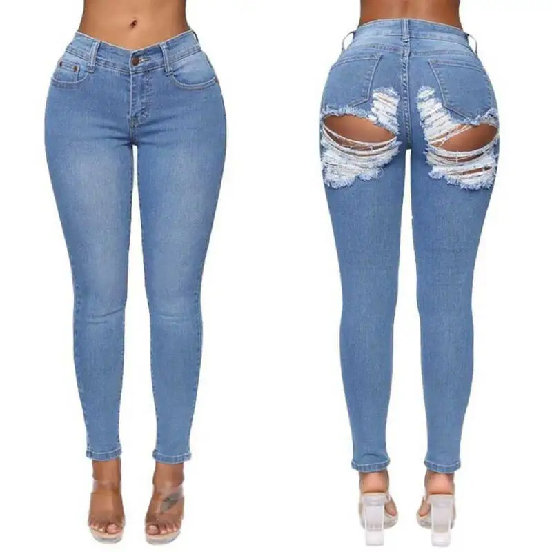 

Women Ladeis Ripped Stretch Jeans Distressed Casual Skinny Denim Pants Trousers