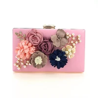 2020 newest flower dinner bag beaded chain messenger bags pearl evening clutch purses female small square wallet for wedding
