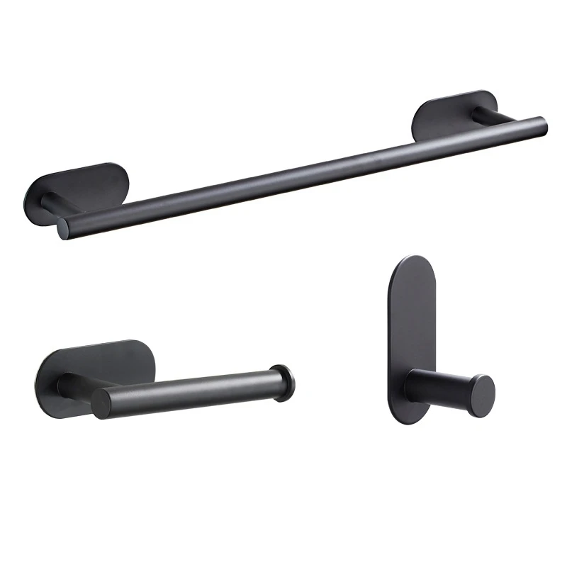

4Pcs Bathroom Hardware Bath Accessory Set Included Towel Bar, Robe Hook, Toilet Paper Holder and Towel Ring-Black