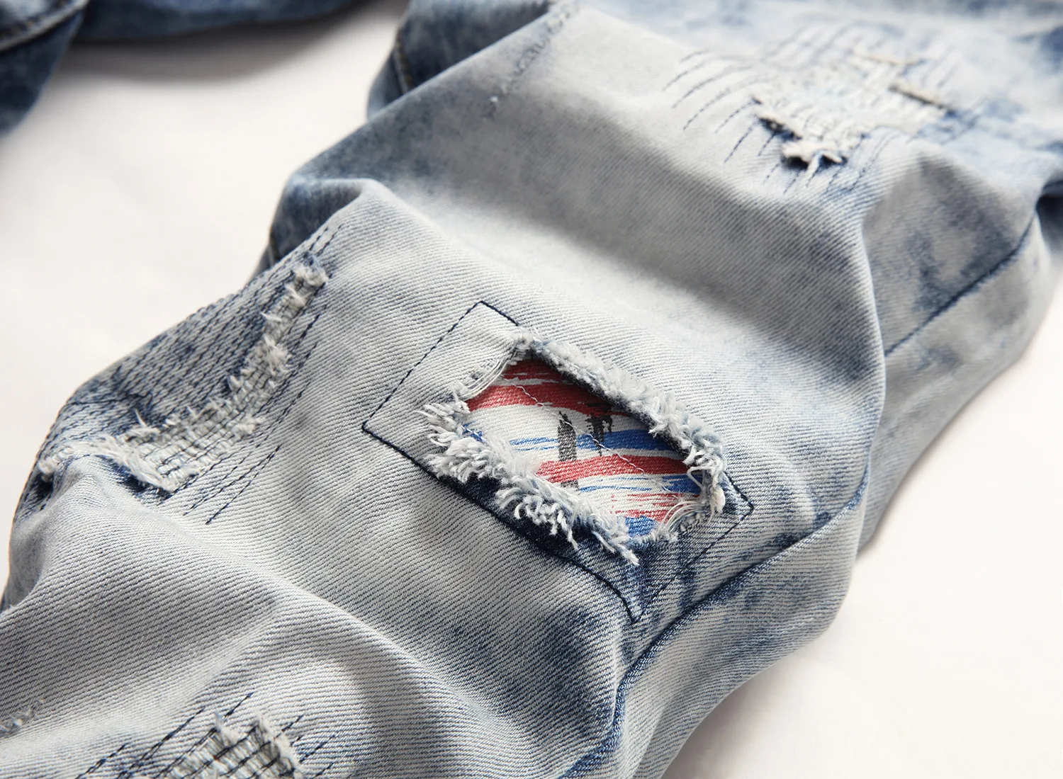 

fashion personality affixed cloth embroidery street trendy hole drift nostalgic elastic small fry straight jeans