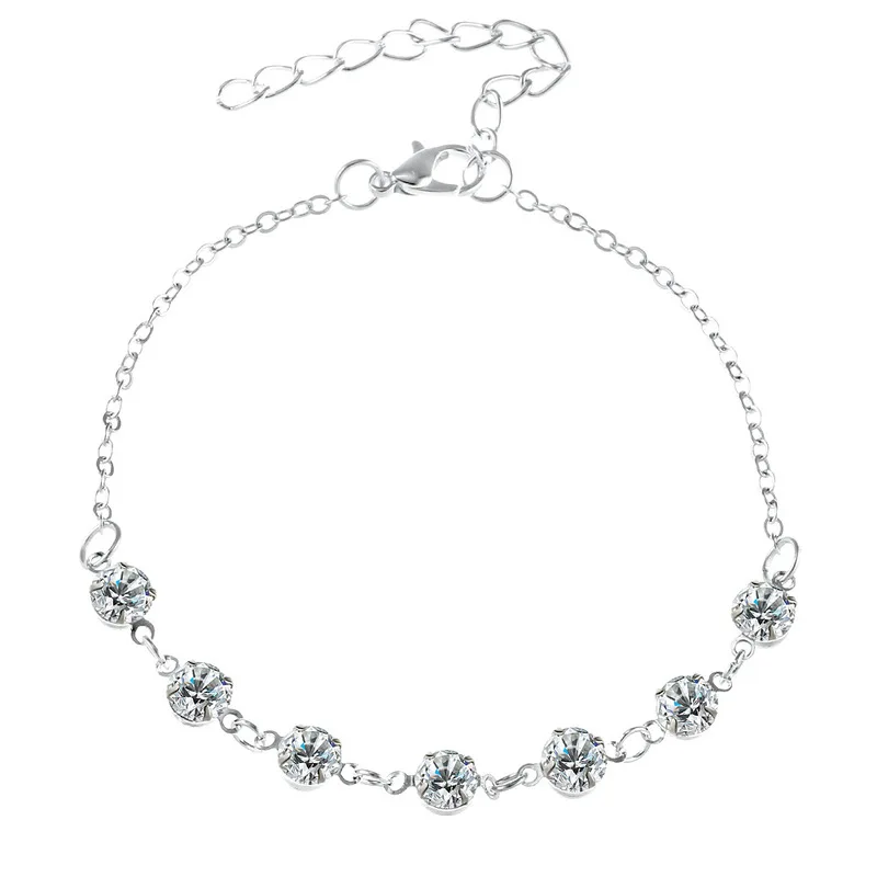 

Fashion Simple Crystal Anklets Foot Chain Jewelry Summer Beach Gold Silver Adjustable Ankle Bracelets for Women