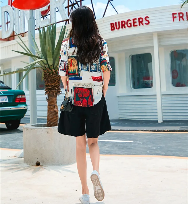 Женская винтажная блузка Cheerart летняя рубашка с коротким рукавом и лацканами 2019 |