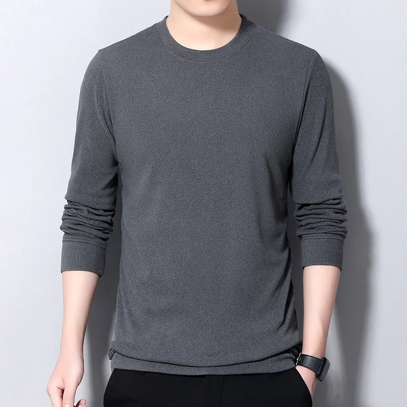 

ZA4 double-sided cashmere sweater T-shirt middle-aged youth fashion long sleeve thermal underwear round neck top winter