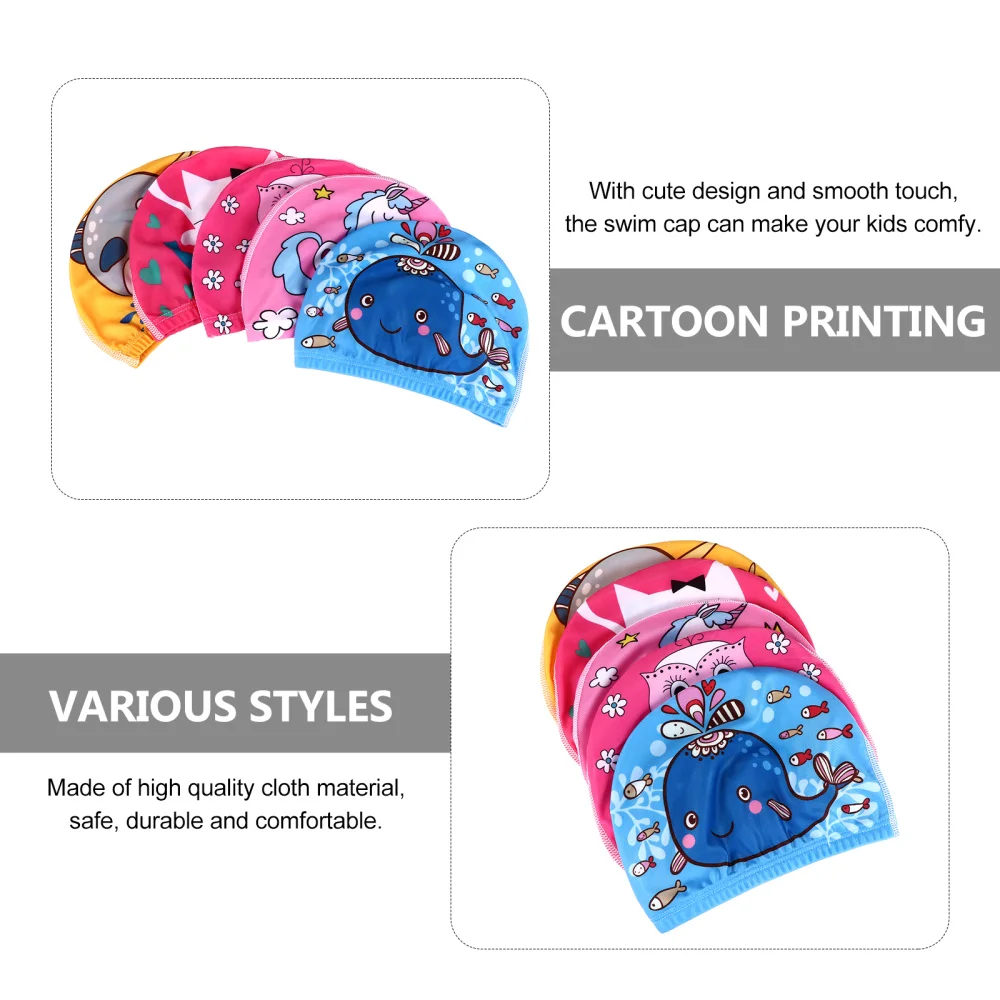 

5PCS Children Swim Cap Adorable Swimming Cap Multi-purpose Swimming Cap