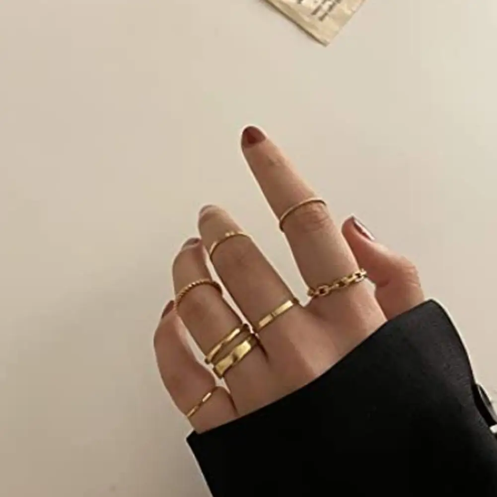 Комплект колец модное Универсальное кольцо золотистое черное серебристое можно