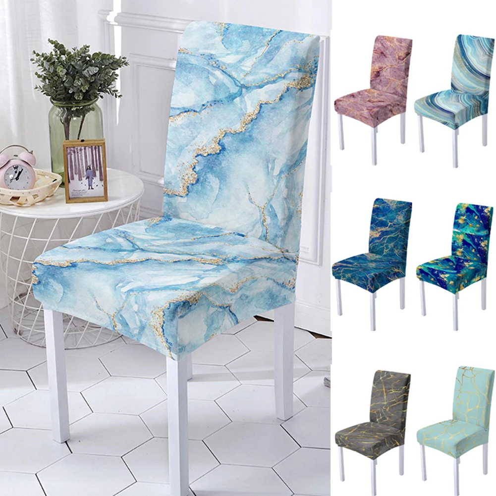 3D Digital Spandex Chair Cover for Dining Room Marble Print Chairs כיסוי לכיסאות Living Office Stoelhoes Eetkamerstoel | Дом и сад