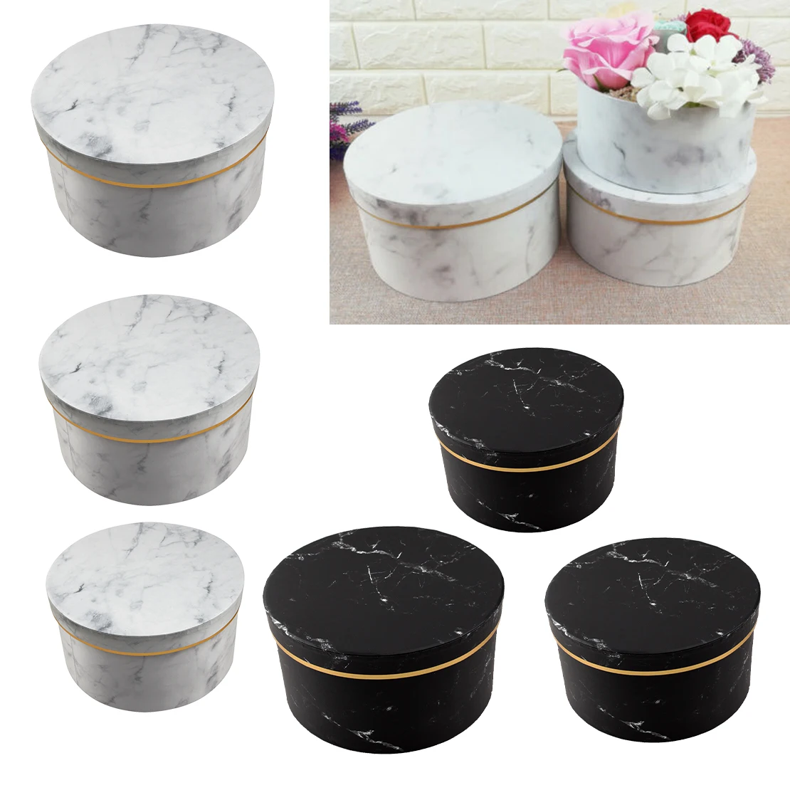 

3pcs Round Florist Hat Boxes Flowers Gifts Living Vase Home Christmas Wedding Paper