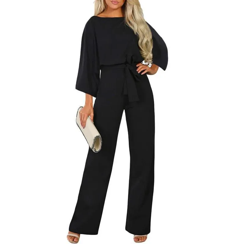 

Women Jumpsuits 2019 Belted Jumpsuit For Women Romper Solid Color Womens Rompers Jumpsuit Elegant Office Lady Playsuit Clubwear