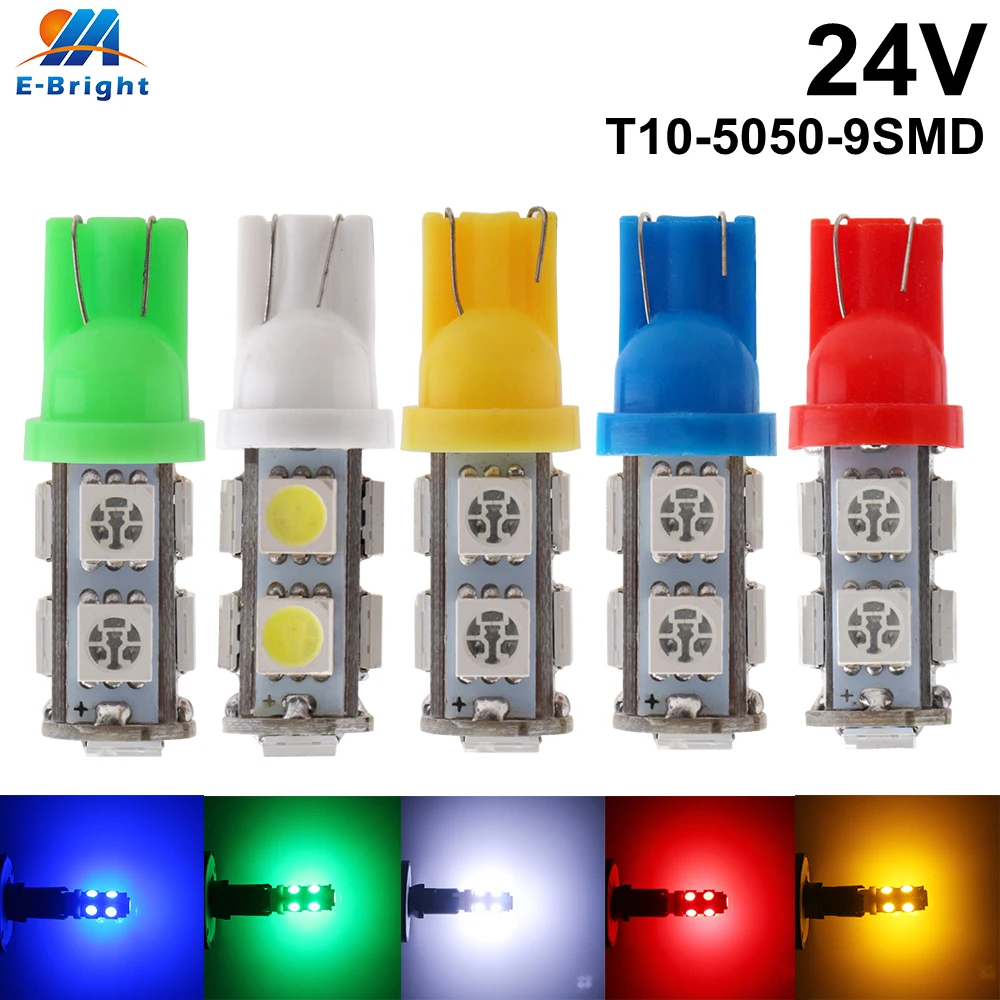 4 шт., 24 В, w5w, T10 5050, 9 SMD светодиодный светильник для грузовиков, дверей, номерного знака, габаритные огни, белый, синий, красный, зеленый, янтарный, розовый, разные цвета