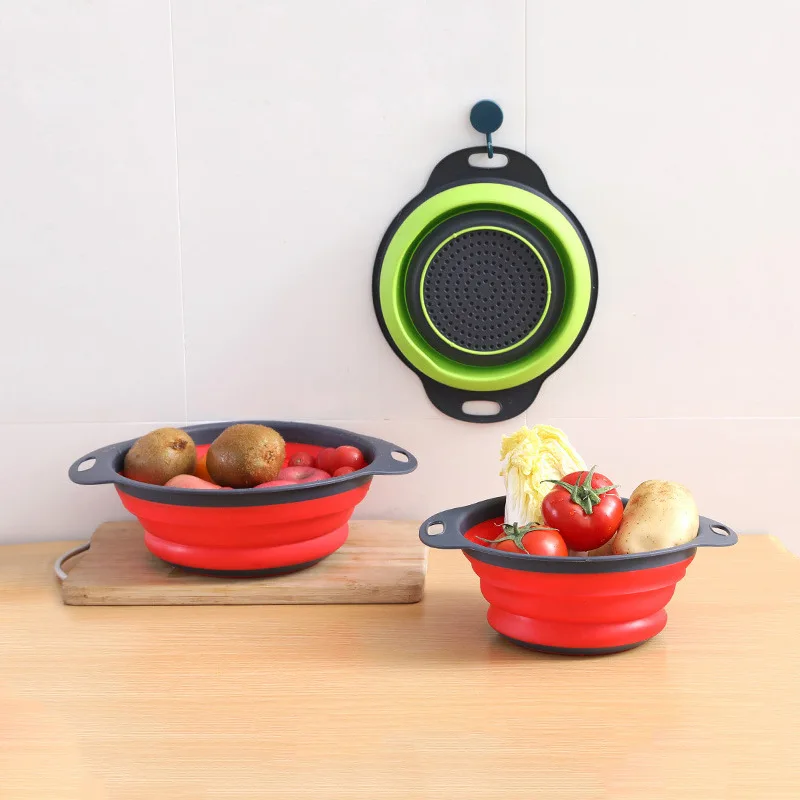 folding drain basket silicone kitchen fruit vegetable colander dish drainer washing basket strainer kitchen tool storage gadgets free global shipping