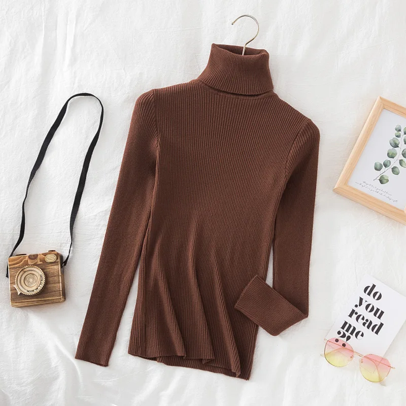 Croysier Turtleneck Women Autumn Winter Pullover Sweater Basic Casual Slim Stretch Soft Ribbed Knitted Top Woman Sweaters 2023