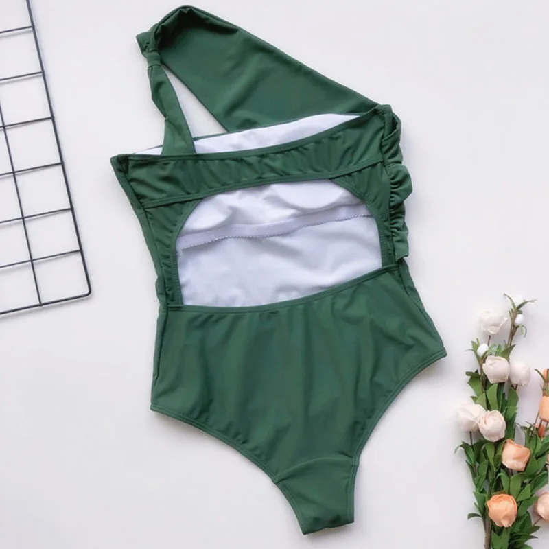

One-Piece Swimsuit Sexy Beachwear Hot Sale Ladies Bikini Solid Color No Steel Ring Comfortable One-shoulder Swimsuit