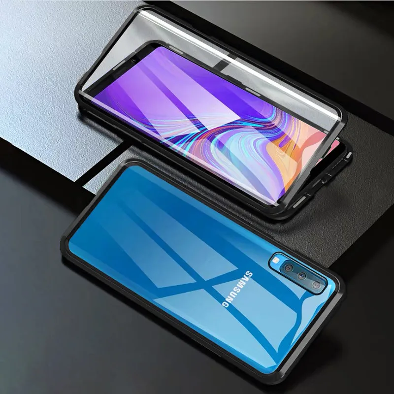 Black Double Glass Поглощение электромагнитных волн металлические чехолы для samsung Galaxy A10 A20 A30 A40 A50 A60 A70 A80 A90 чехол двухсторонняя, для стекла 360 противоударный - Цвет: Black Double Glass