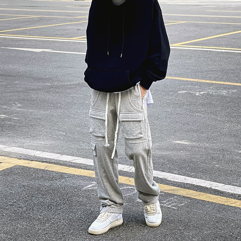

High street Multi Pocket drawstring pants hip hop streetwear sweat pants men trousers casual cargo pants B164