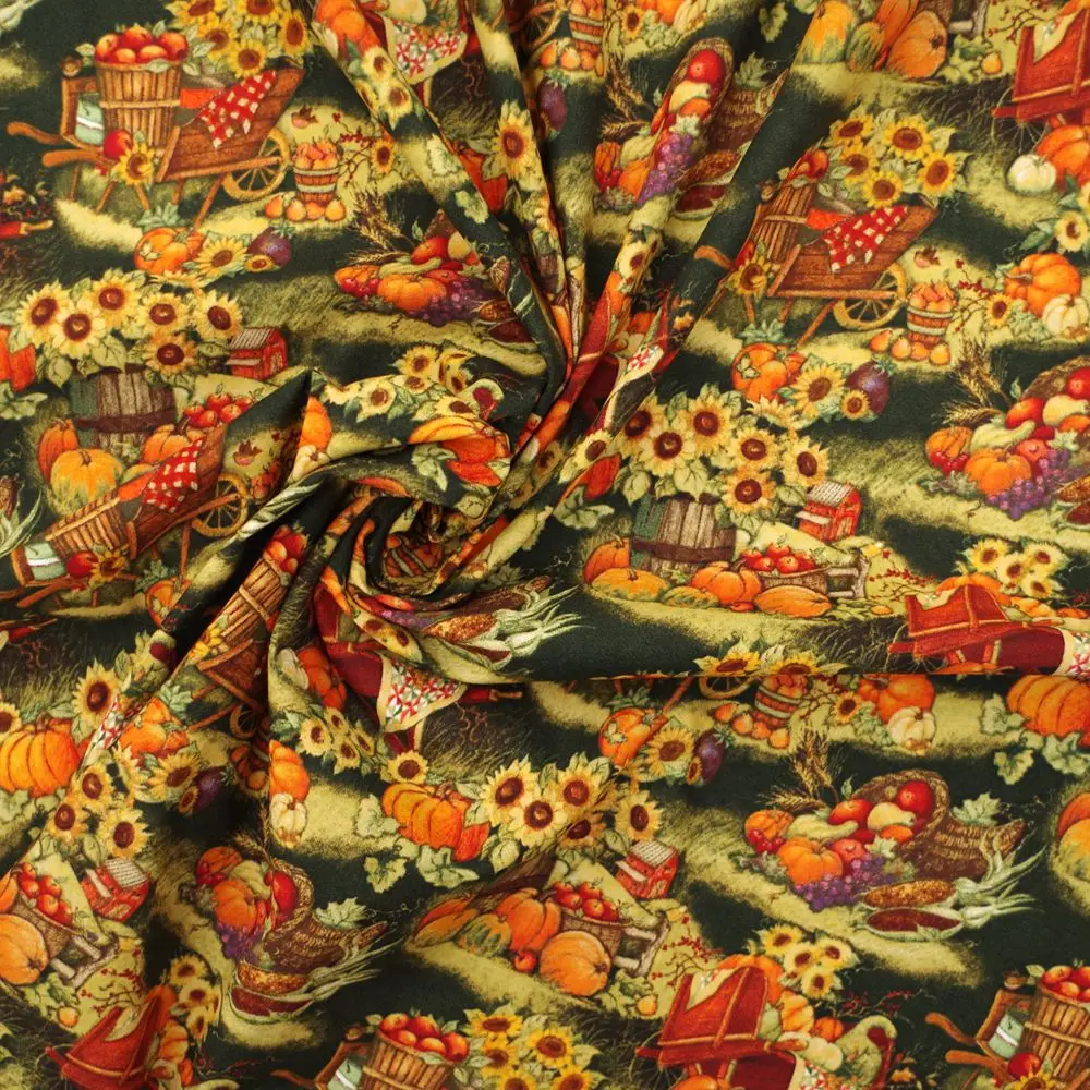 

1 yard Wheel Barrel With Pumpkins, printed Cotton Woven Fabric (width=108cm)