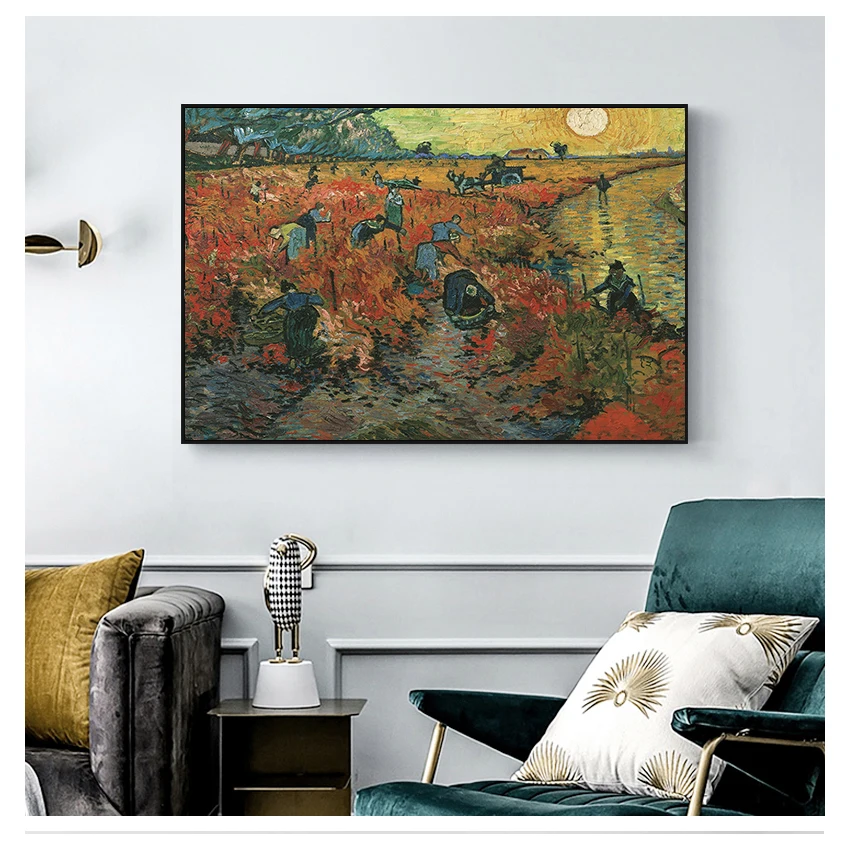 

Пейзаж, картина маслом, репродукции на холсте, постеры и фотообои для гостиной, красные виноградники, Известный Ван Гог