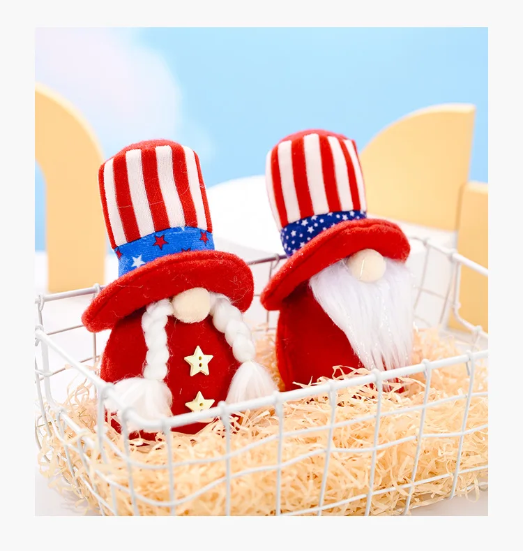 

Independence Day Home Decoration Round Hat Stars and Stripes Stuffed Dwarf Dolls Child Gift