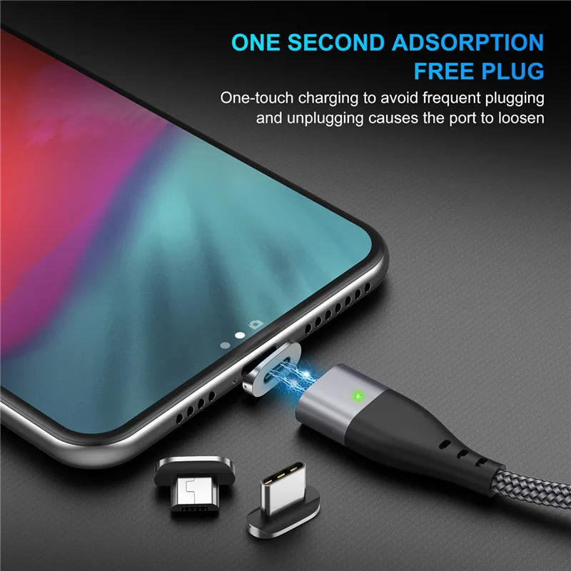 USLION Магнитный кабель Micro USB для iPhone samsung 3A, кабель для быстрой зарядки и передачи данных, Магнитный зарядный кабель usb type C, кабель для телефона Android