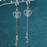 trendy 1ct d color moissanite hoop earrings s925 sterling silver plated platinum heart tassel moissaite earrings birthday gift