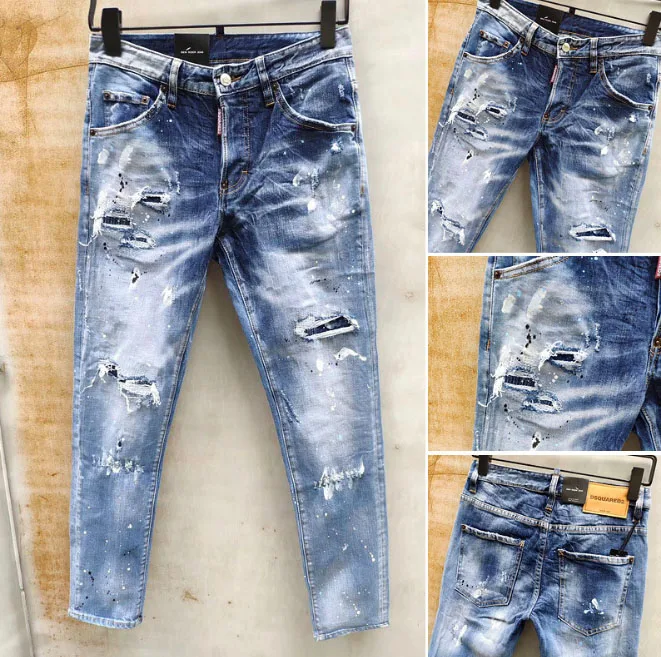 Skinny Style Dsquared Brand Jeans Denim Jeans Pants Men Slim Denim Trousers Button Destroy Hole Pencil Pants Jeans for Men