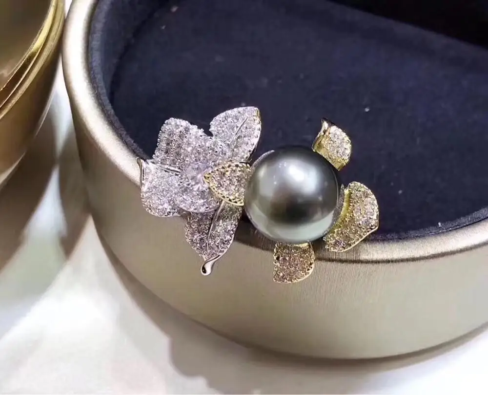 Кольца с океанским жемчугом D1030, Изящные Ювелирные изделия, Женское кольцо из чистого искусственного серебра с черным жемчугом Таити 11-10 мм