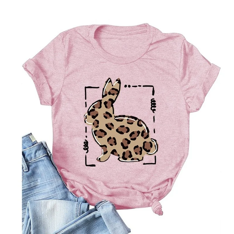 

Easter Bunny Short Sleeve T-shirt Rabbit Print Plus Size Women's Tshirt Graphic Tees Women