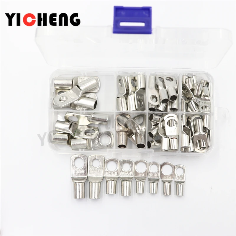 

60pcs sc series cat's eye copper terminal block bolt hole tinned copper cable terminal wire terminal connector