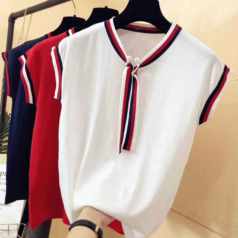 Женский трикотажный свитер из вискозы белый пуловер с круглым вырезом и коротким