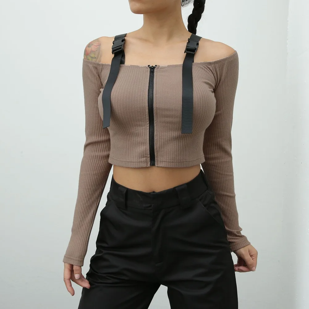 Топы И Футболки женская футболка с длинным рукавом кроп топ 2019 Модная стильная