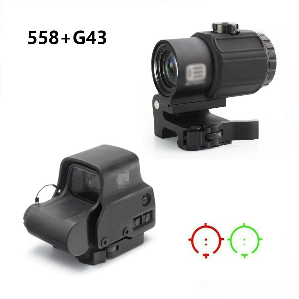 

Tactical 558 Holographic red dot Sight G43 G33 3X Magnifier Red Dot sight With 20mm Mount For Airsoft Gun Hunting