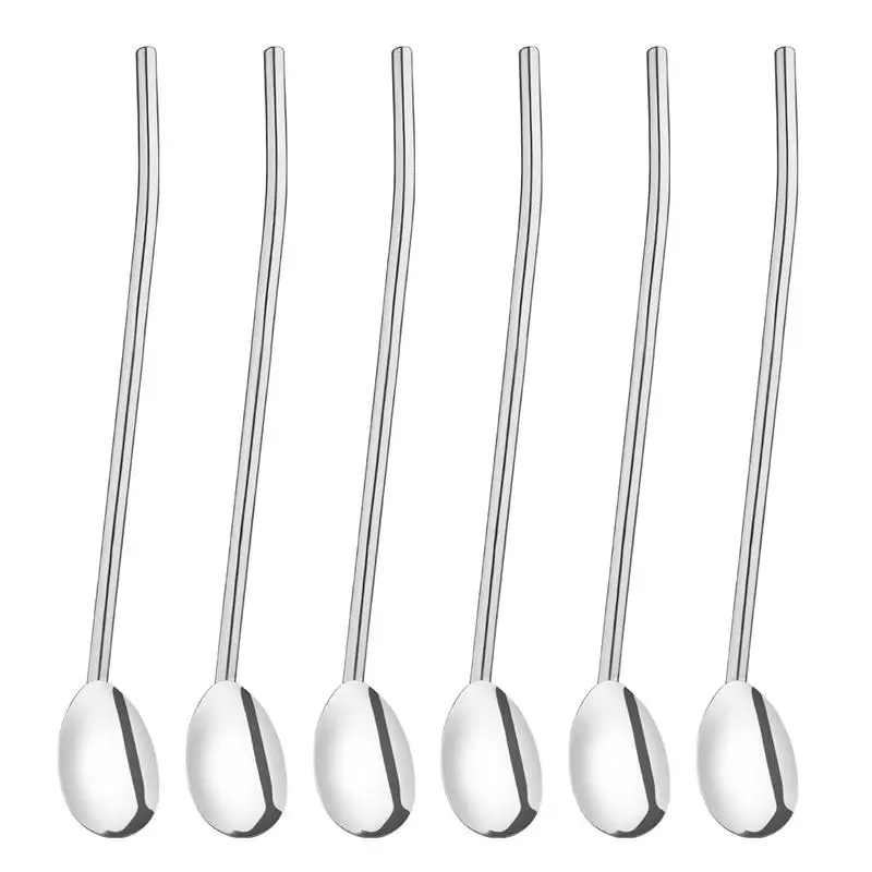 

6 Pcs/Pack Stainless Steel Oval Shape Metal Drinking Spoon Straw Reusable Straws Cocktail Spoons Set (Primary Color)