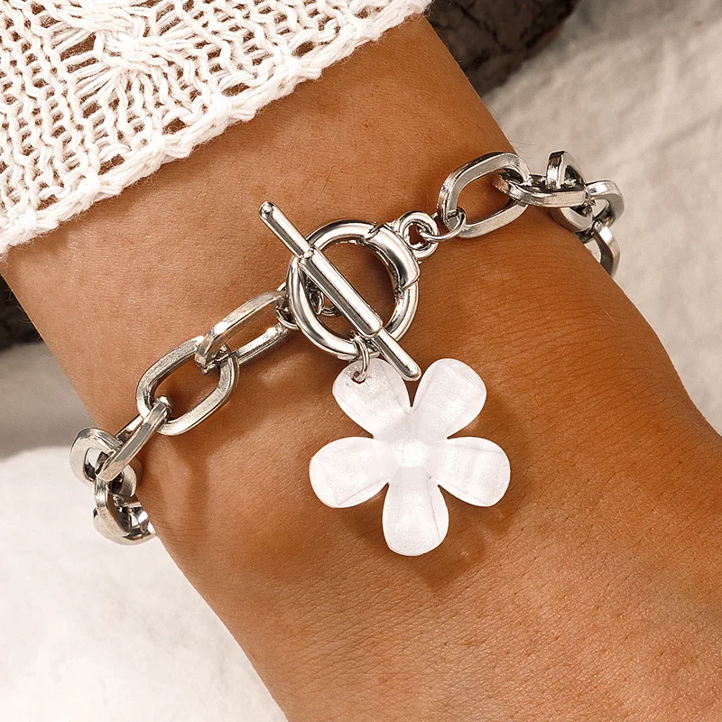 

Sindlan 1Pc Kpop Flower Silver Color Chain Wrist Bracelet for Women Punk OT Friends Boho EMO 2021 Fashion Jewelry Pulseras Mujer