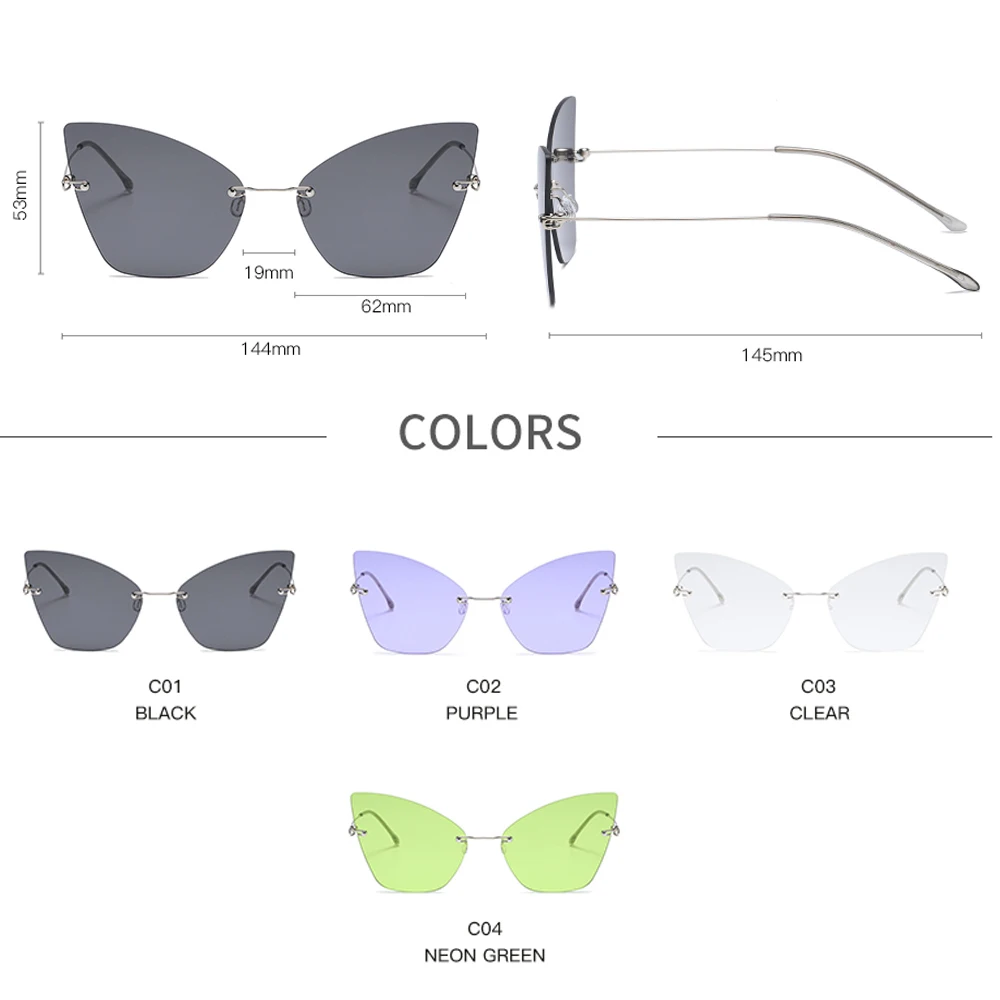

LongKeeper 2021 Oversized Cat Eye Sunglasses Women Luxury Brand Rimless Clear Ocean Lens Sun Glasses Fashion Driving Shades