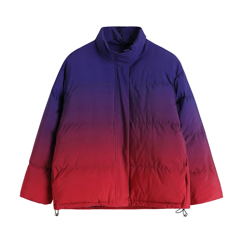 Rainbow Gradient Color Tie-dye Cotton Jacket Women's Autumn Winter Keep Warm Loose Thickening Long-sleeve Bread Coat Female