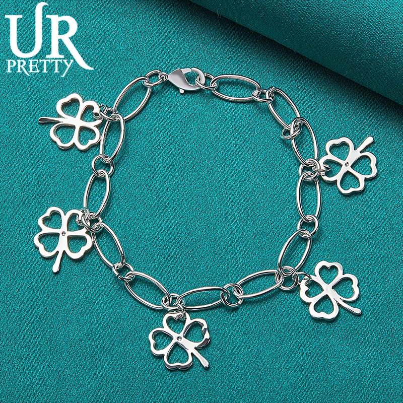 

URPRETTY New 925 Sterling Silver Four Clover Chain Bracelet For Women Wedding Engagement Party Charm Jewelry Gift