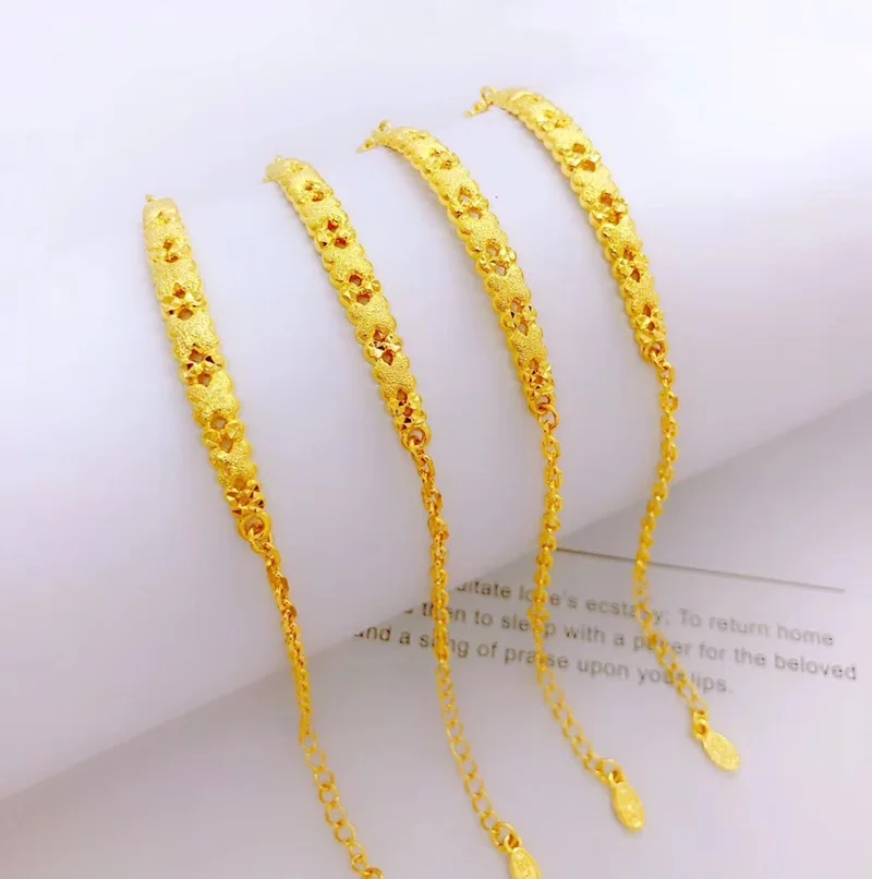 

OMHXFC Wholesale YM62 European Fashion Hot Fine Woman Girl Party Birthday Wedding Vintage Gift Flower 24KT Gold Bracelet Bangle