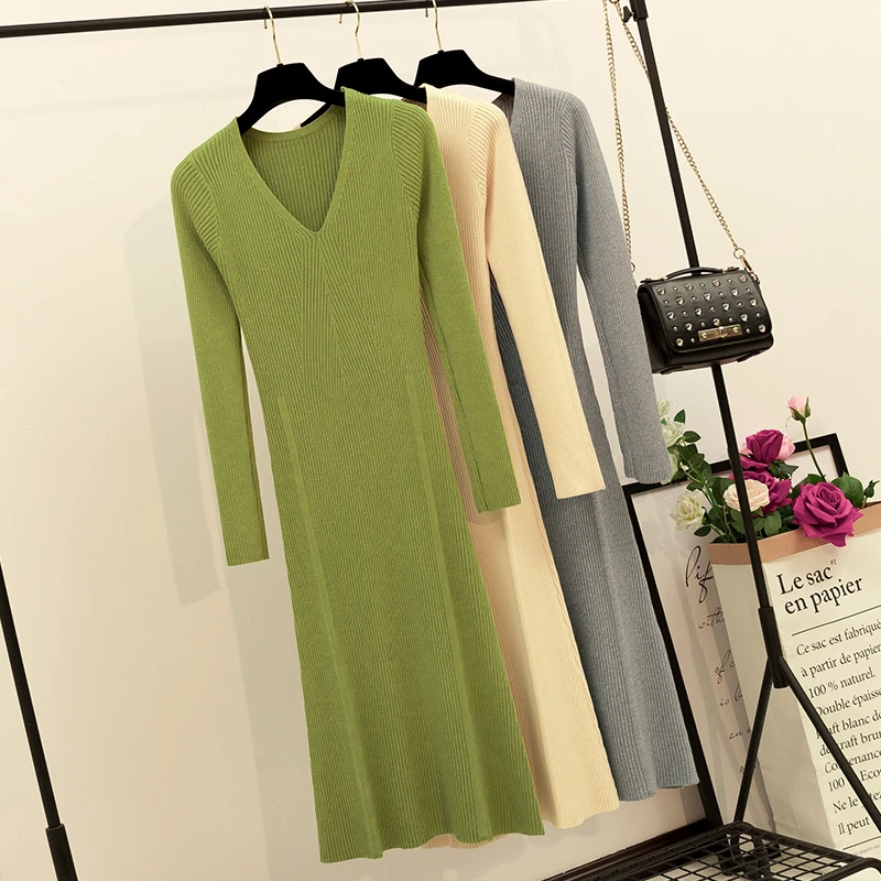 Женское трикотажное платье-свитер GIGOGOU длинное утепленное платье-пуловер с