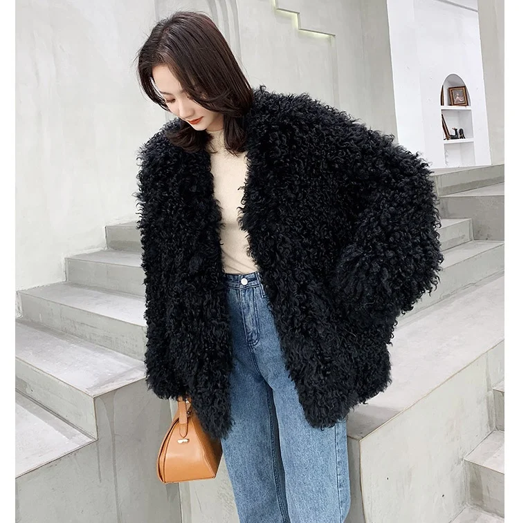 Шикарная одежда женская верхняя зимняя куртка оверсайз из натурального овечьего